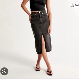 Abercrombie & Fitch Charcoal Black Denim Midi Skirt